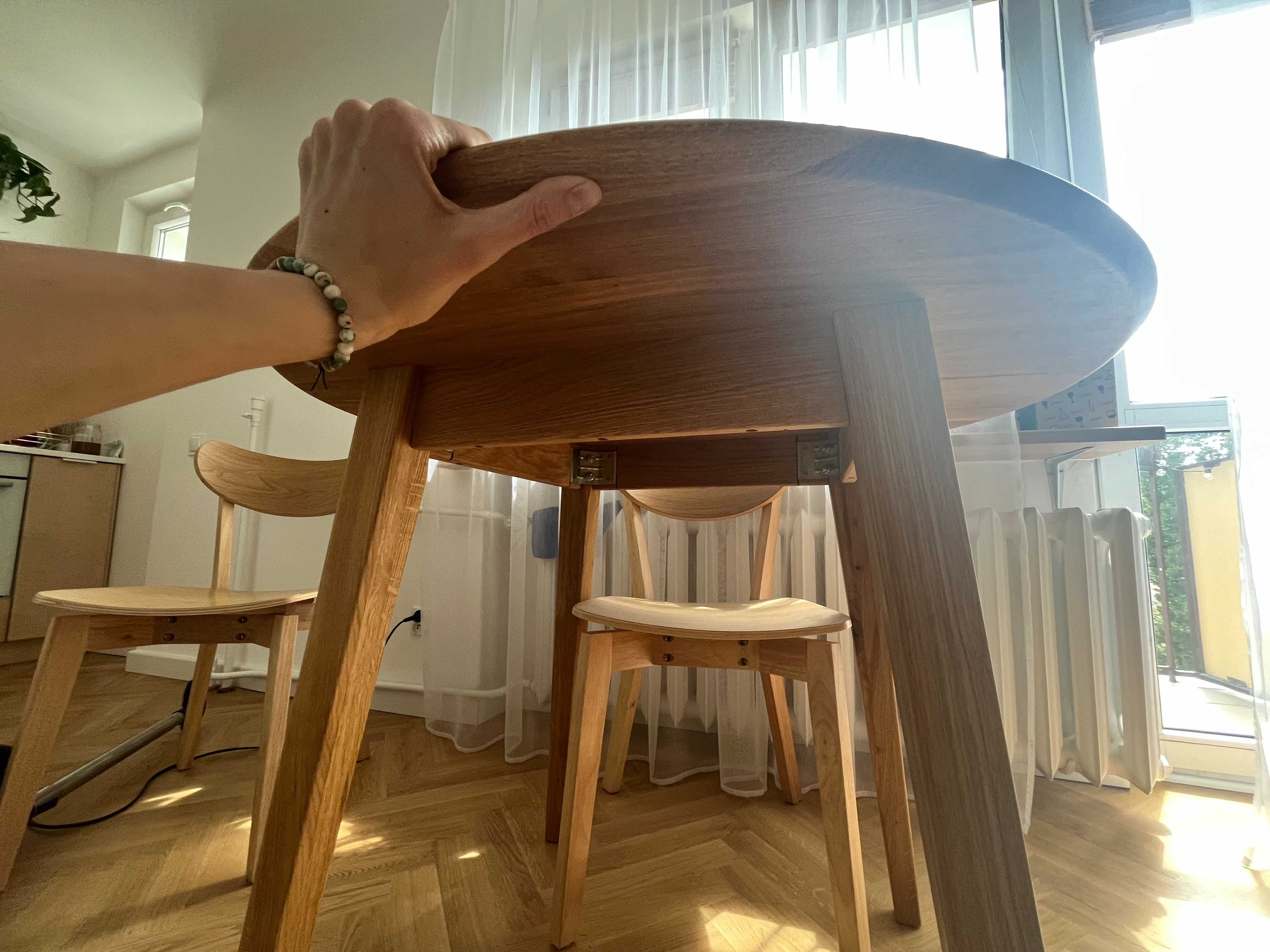 Stół dębowy okrągły 90 cm Orbetello, lite drewno, Meblekatmandu
