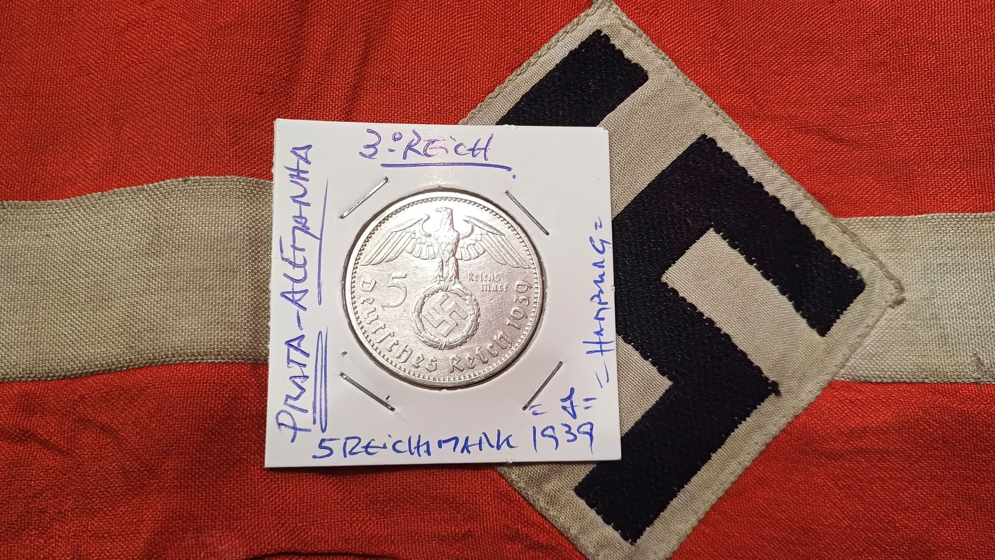 PROMOÇÃO--5 reichsmark PRATA 1939 J escassa Alemanha nazi-suástica