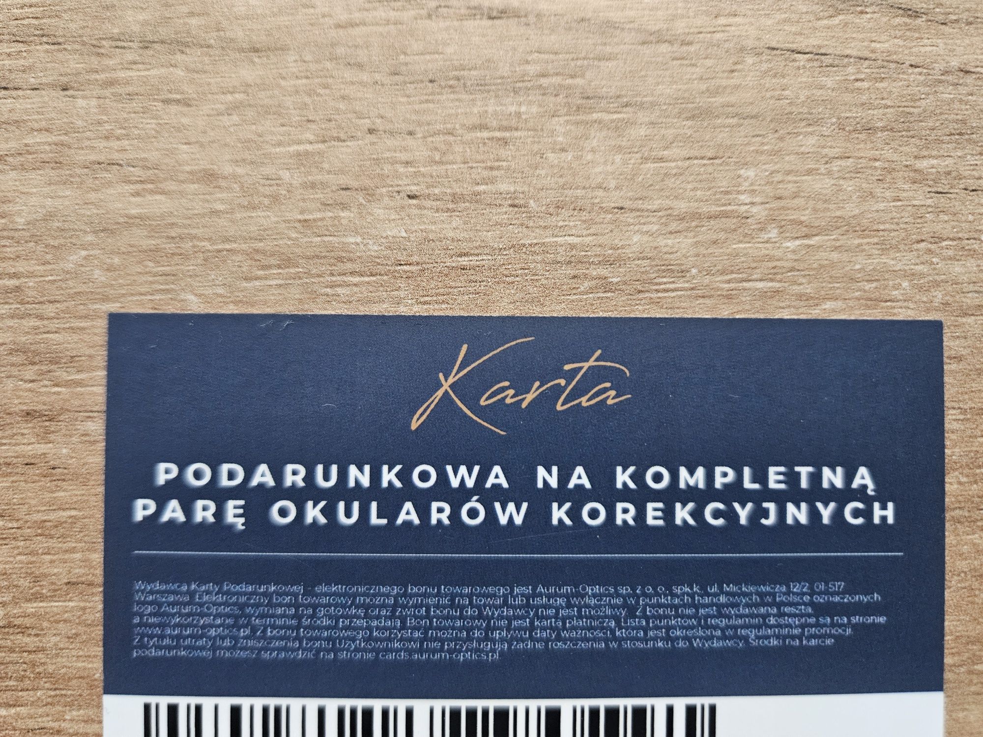 Karta podarunkowa - Aurum Optics na okulary korekcyjne