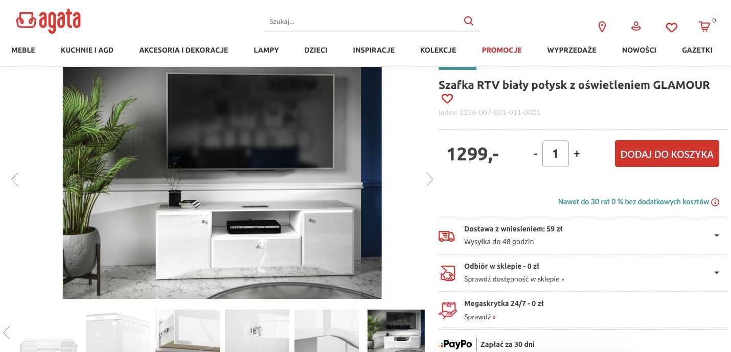 Nowa szafka RTV biały połysk z oświetleniem