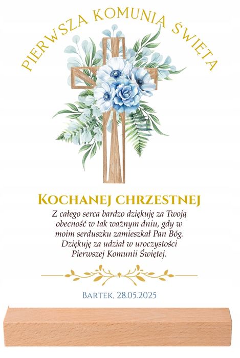 Tabliczka Statuetka Pierwsza Komunia Święta  Dla Chrzestnych
