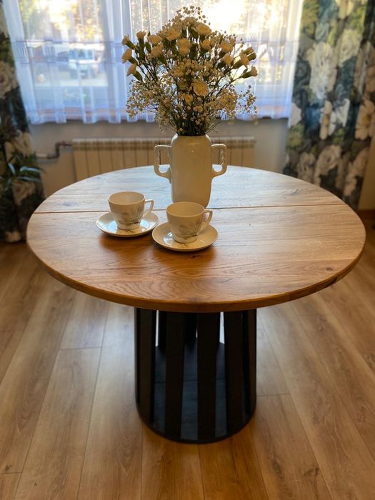 Stół dębowy okrągły fi 100 – rozkładany