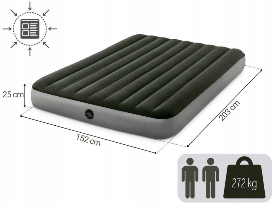 Materac Dmuchany Welurowy Dwuosobowy Łóżko 152x203x25 INTEX