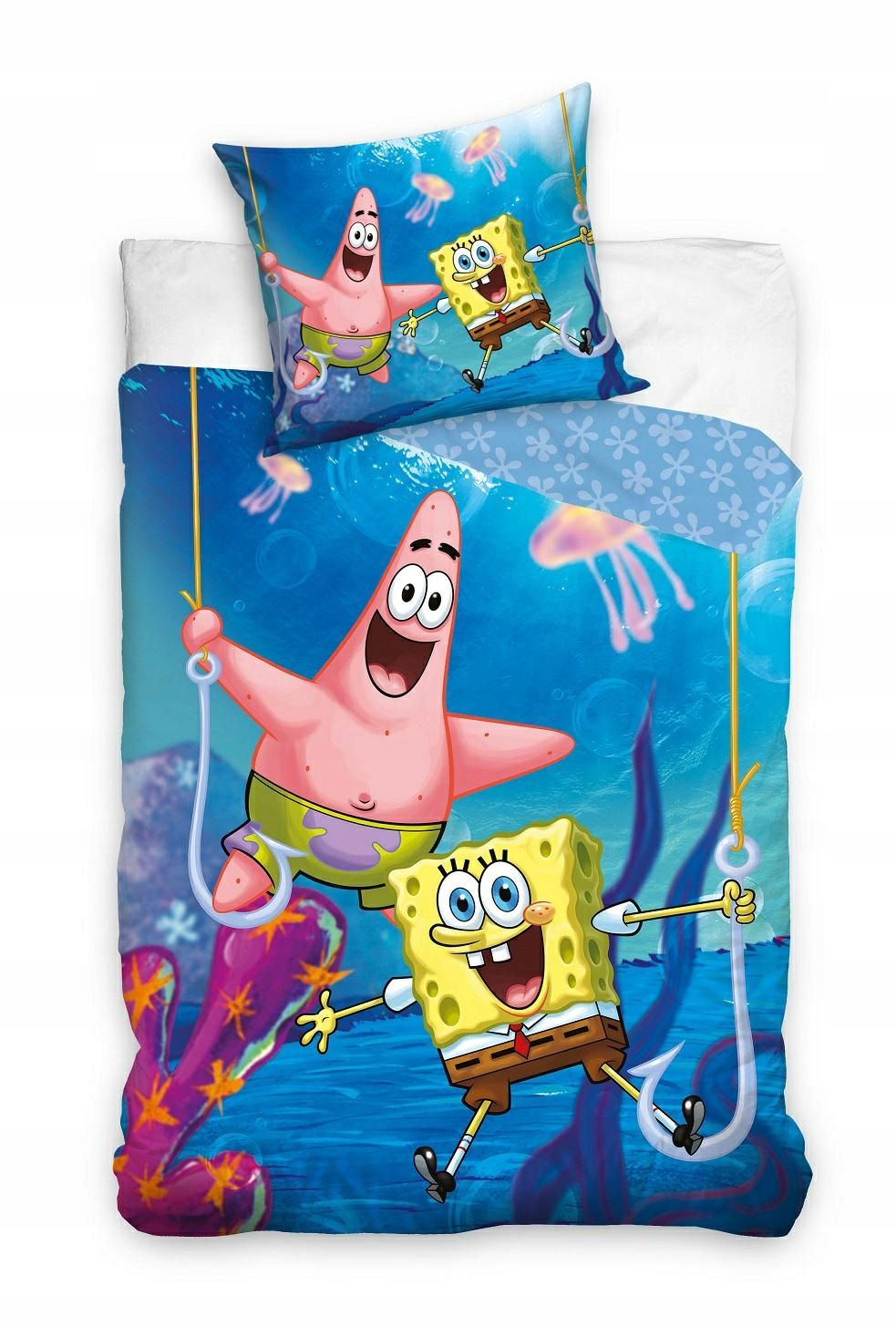 Pościel bawełniana 140x200 SpongeBob niebieska z jedną poszewką