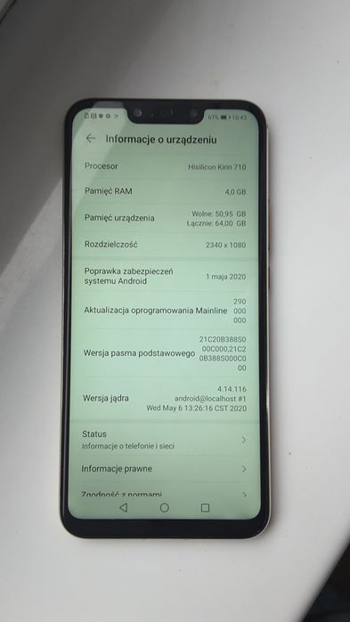 Telefon komórkowy Huawei mate 20 lite model SNE-LX7 ZŁOTY