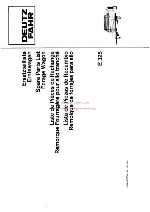 Katalog części Przyczepy samozbierającej Deutz Fahr E 325