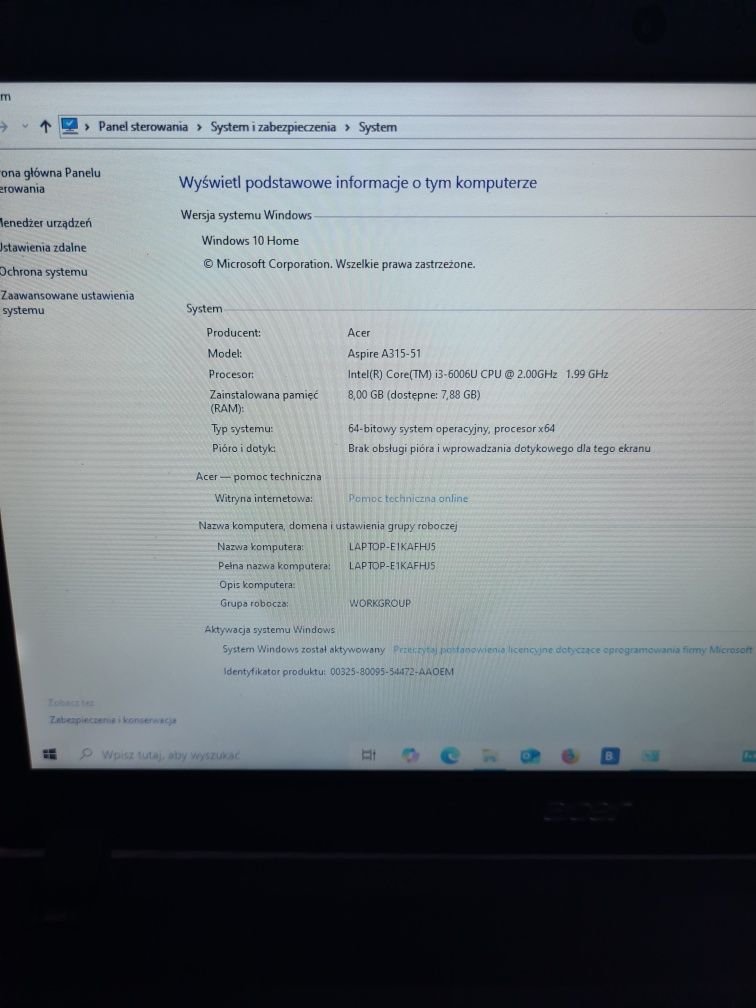 Laptop notebook Acer Aspire A315-51  8gb 1000Gb