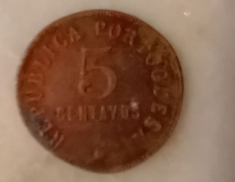 Moeda Antiga 5 Centavos Angola 1922