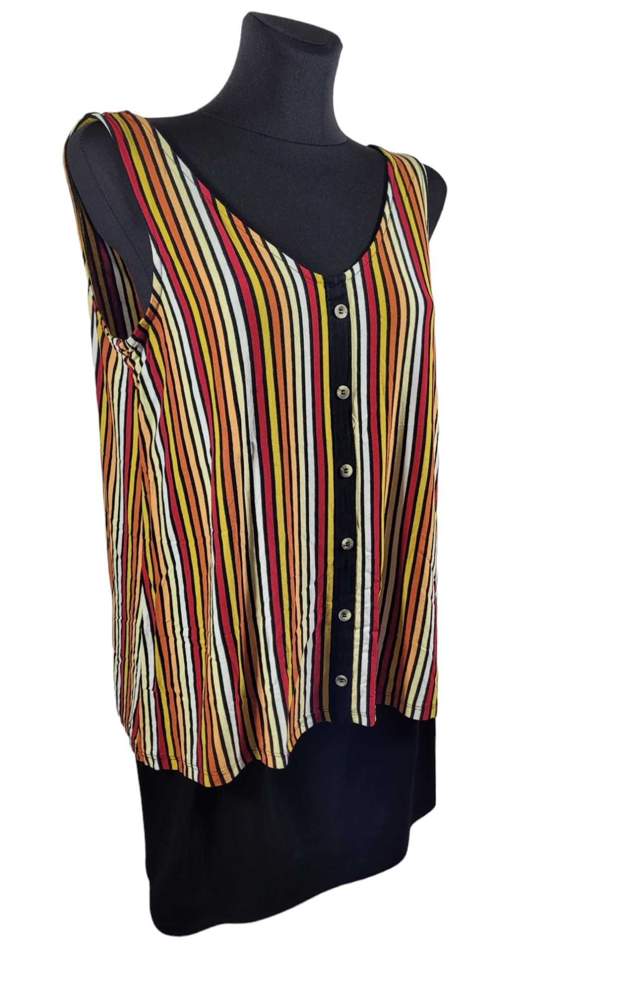 Bluzka na ramiączkach wzór w kolorowe paski 42,XL F&F plus size guziki