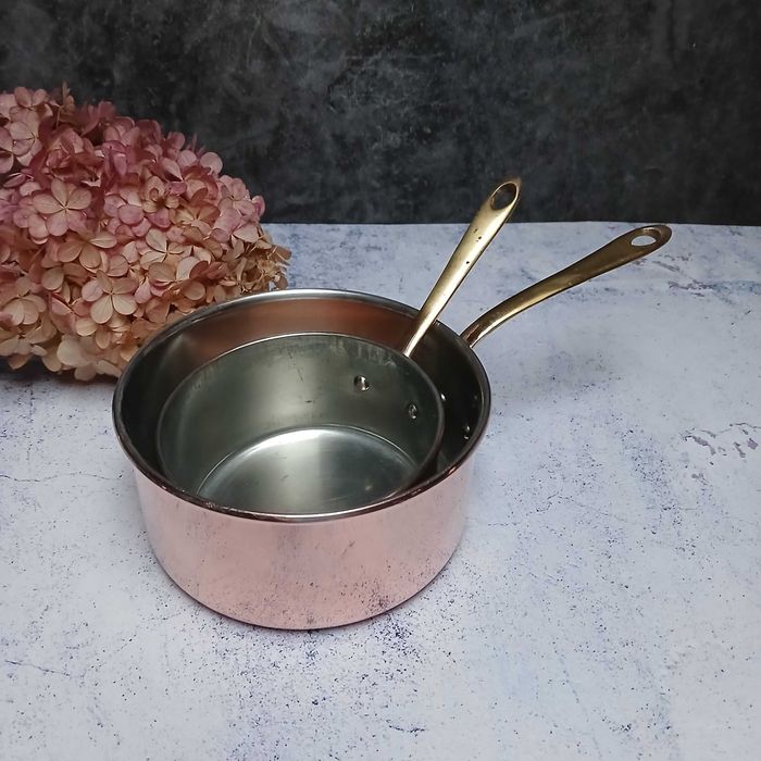 Miedziany garnek rondel poj. 1 litr i 0,5 litra komplet 2szt sygnowane