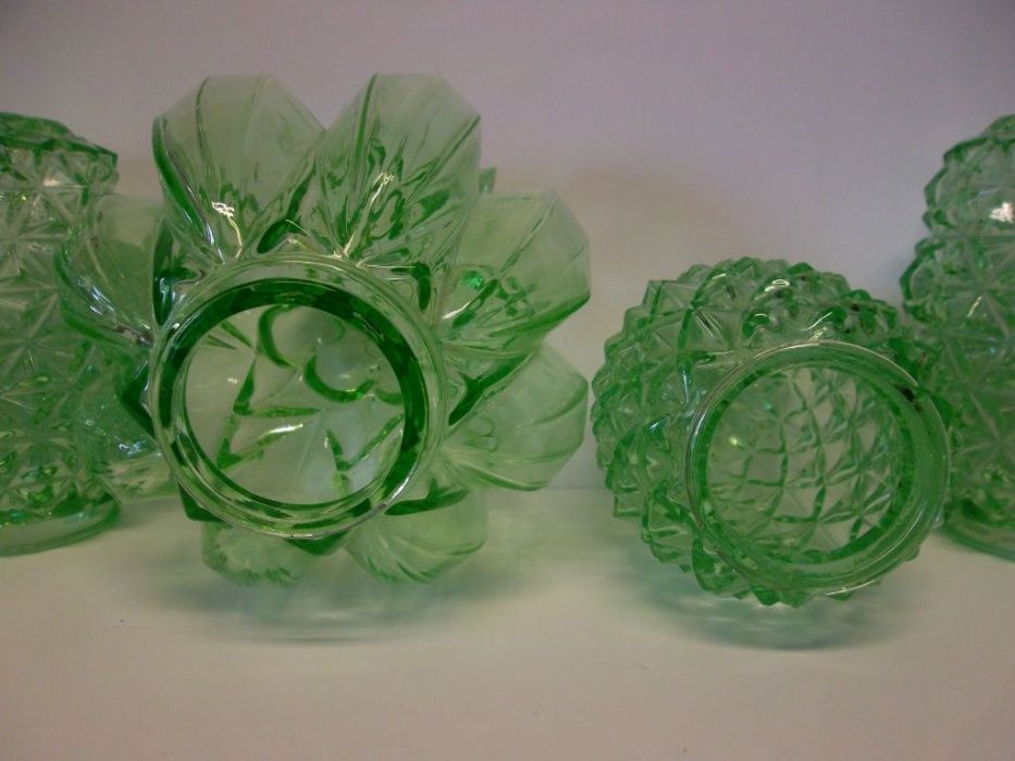 conjunto de 5 vidros verdes de candeeiro vintage