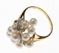Złota Biżuteria - pierścionek perłami , 5,5 g, Au 585