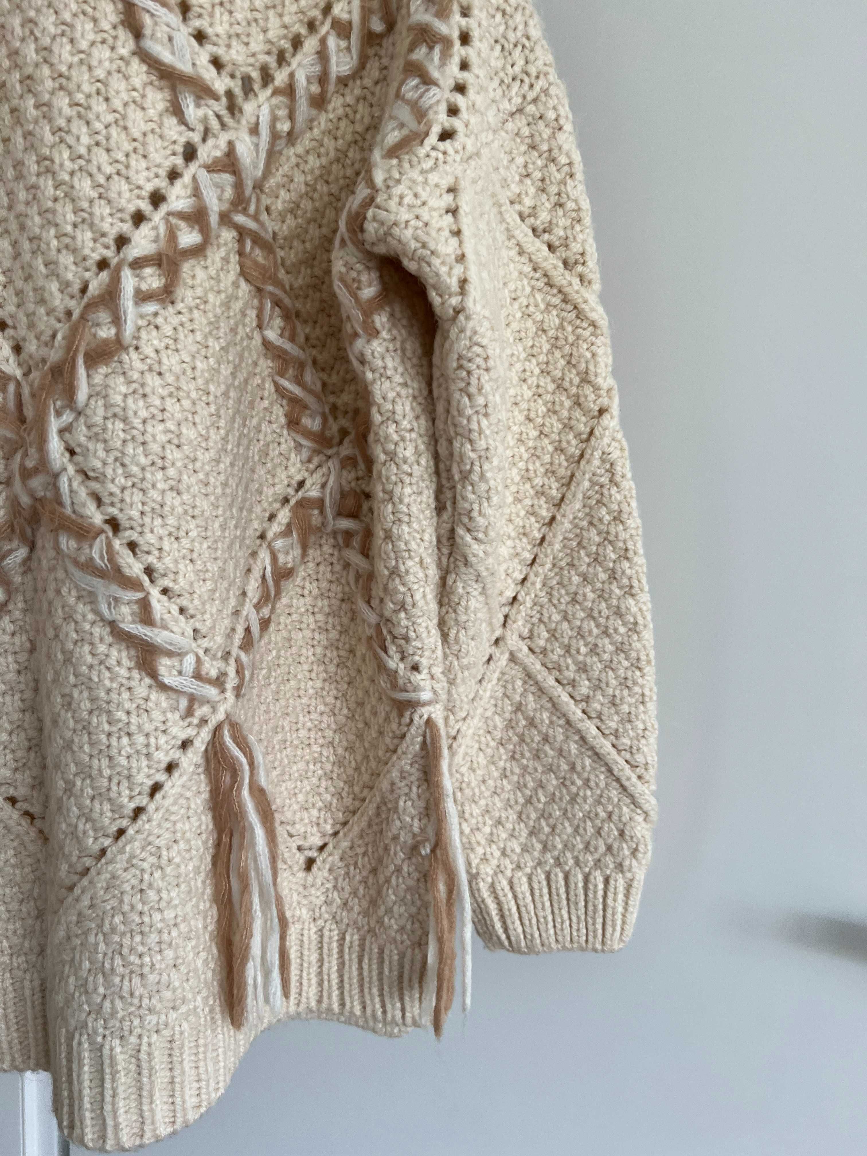 Sweter Mango L frędzle gruby splot Mango 40