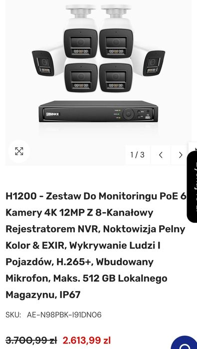 Zestaw monitoringu Annke 4x kamera c1200 12mpx