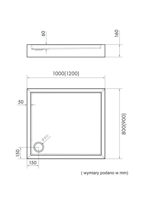 SCHEDPOL Medium Black Stone brodzik prostokątny 80x100 cm 3.4736/C/ST