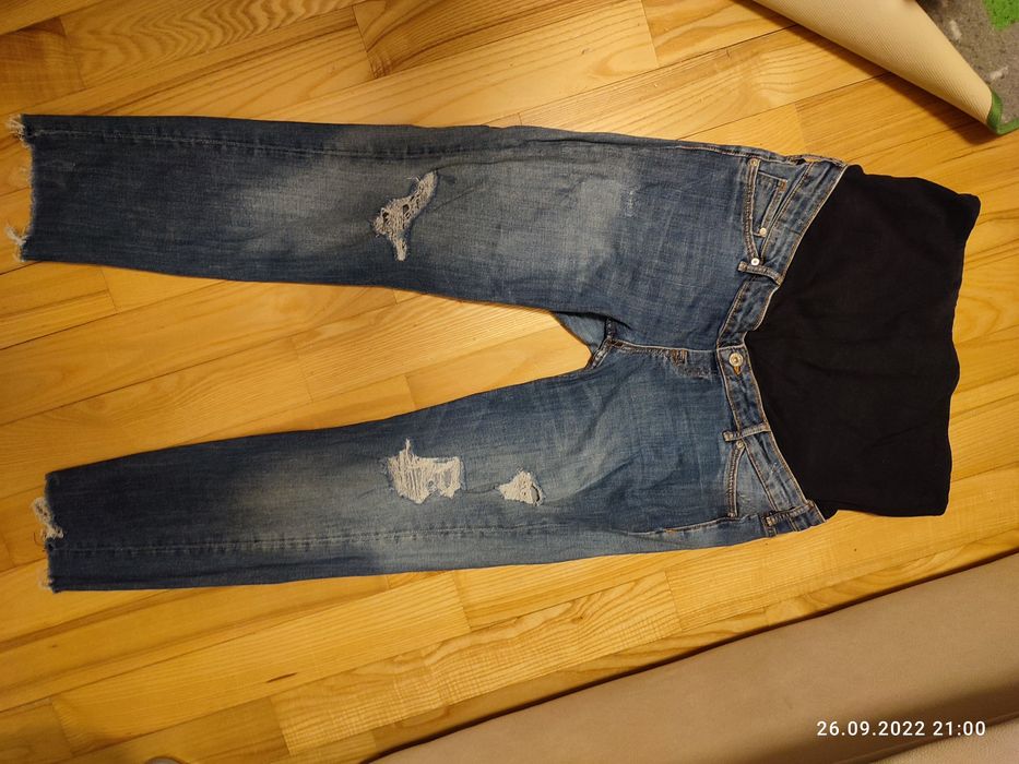 Spodnie ciążowe H&M jeansy niebieskie skinny ankle high rib r. 44