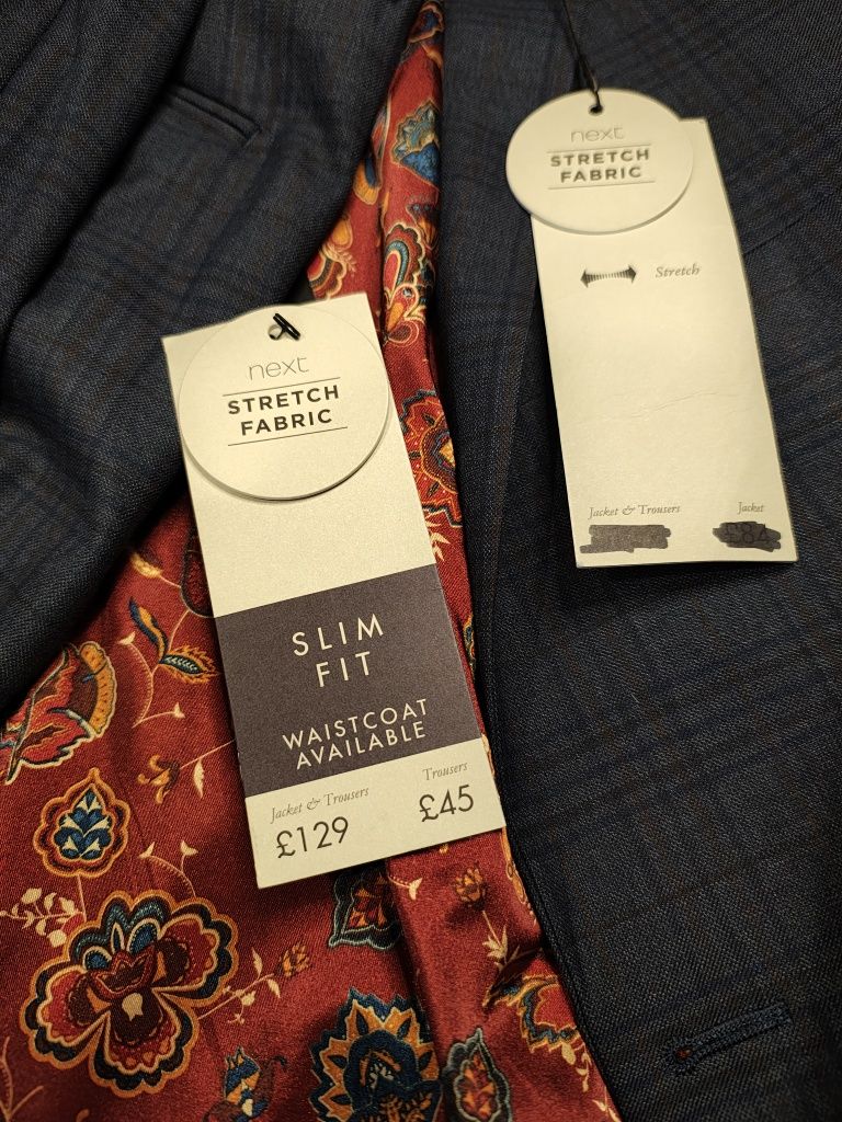 Чоловічий класичний костюм Next Stretch Fabric Slim Fit Розмір М Новий