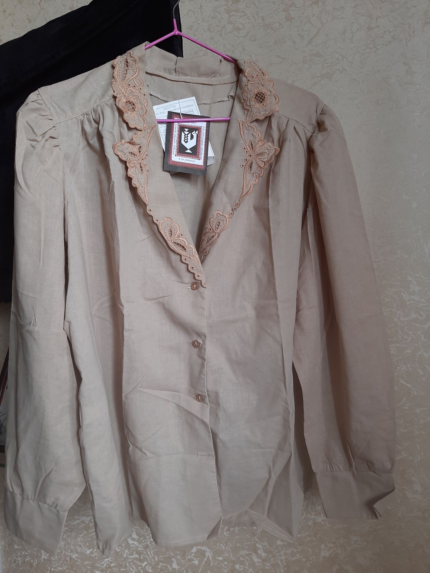 Блуза женская 50- 52, с рукавом, хб, новая, вышивка, УССР