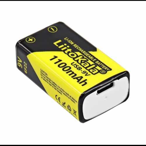 2024 Аккумулятор Liitokala Крона 9v Li-Ion 1100mAh USB type-C 6F22