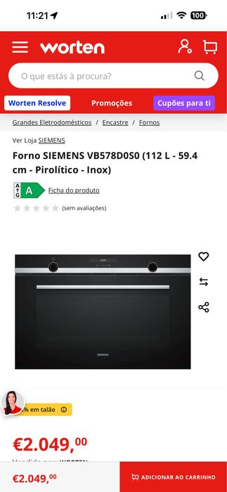 Forno SIEMENS VB578D0S0 (112 L - 59.4 cm - Pirolítico - Inox)