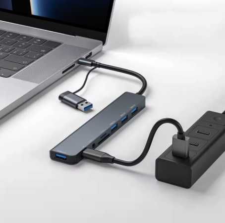 Hub USB C 8w1, Stacja Dokująca 5xUSB Audio SD TF