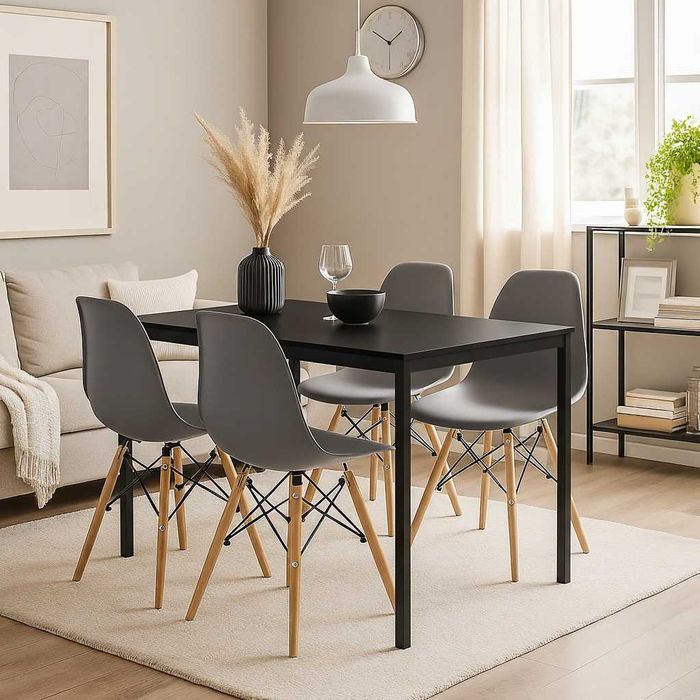 NOWY Czarny Stół Z Krzesłami Do Jadalni Kuchni Salonu Stolik i Krzesła