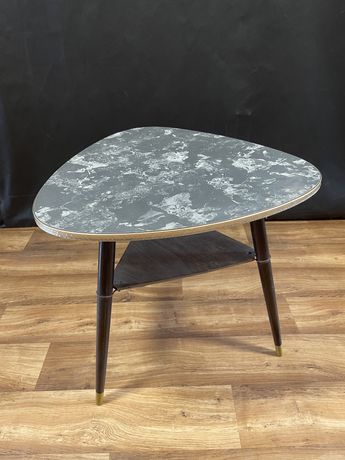 Stół stolik drewniany patyczak marmur PRL 60 te Art Deco Design 60 cm
