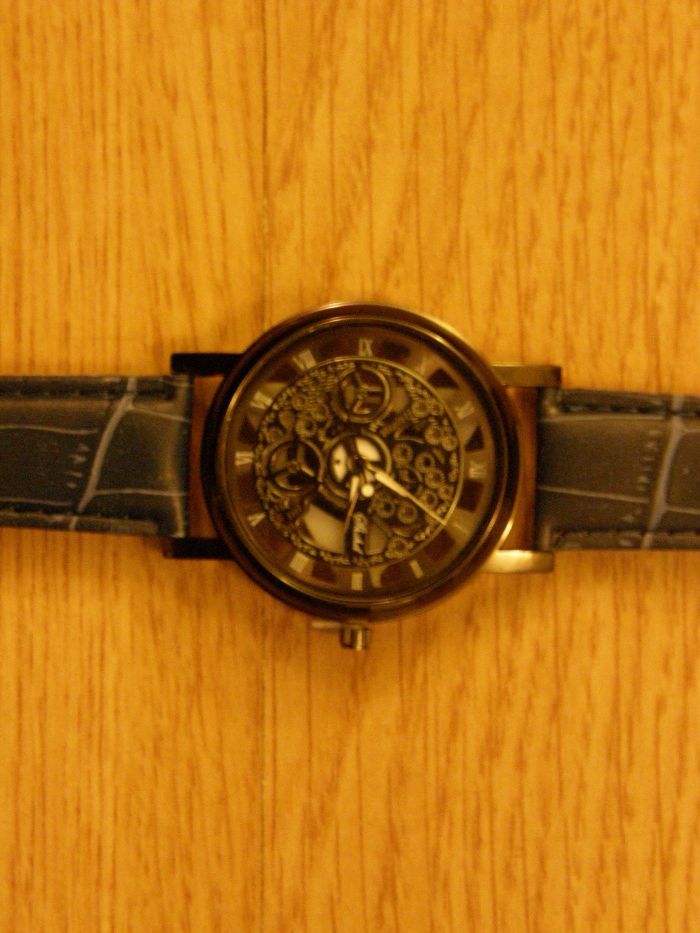 Zegarek Skeleton analogowy quartz szkło z dwóch stron odkryty męski.