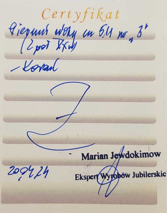 Złoty pierścionek z koralem w typie Imago Artis po 1963 roku - Kraków