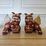 Par de cães ou leões vermelhos de Foo / Fu "Komainu" - kutani, Japão