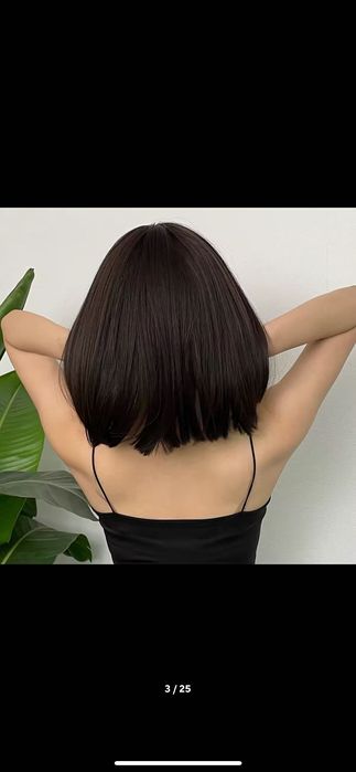 Nowa peruka czarna bob krótki z grzywką prosta do ramion naturalna