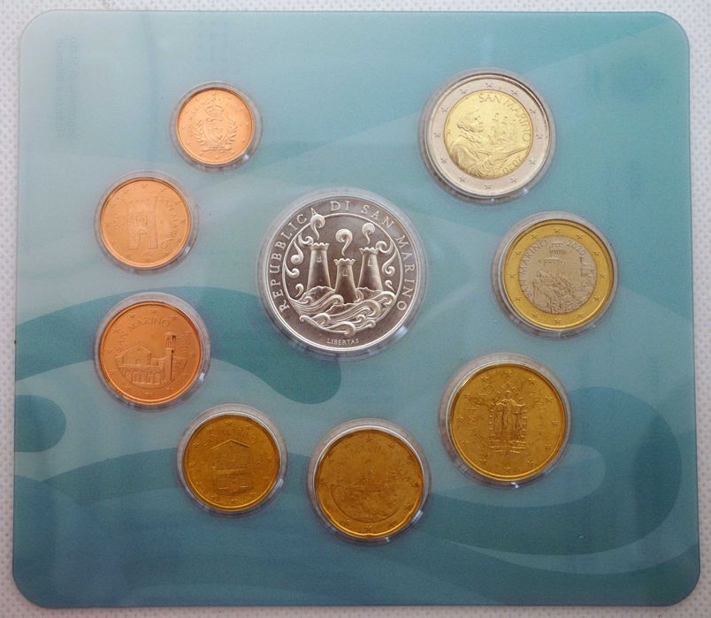 9 Moedas Set San Marino em FDC - Completo 2020 com 5€ Oceani em Prata
