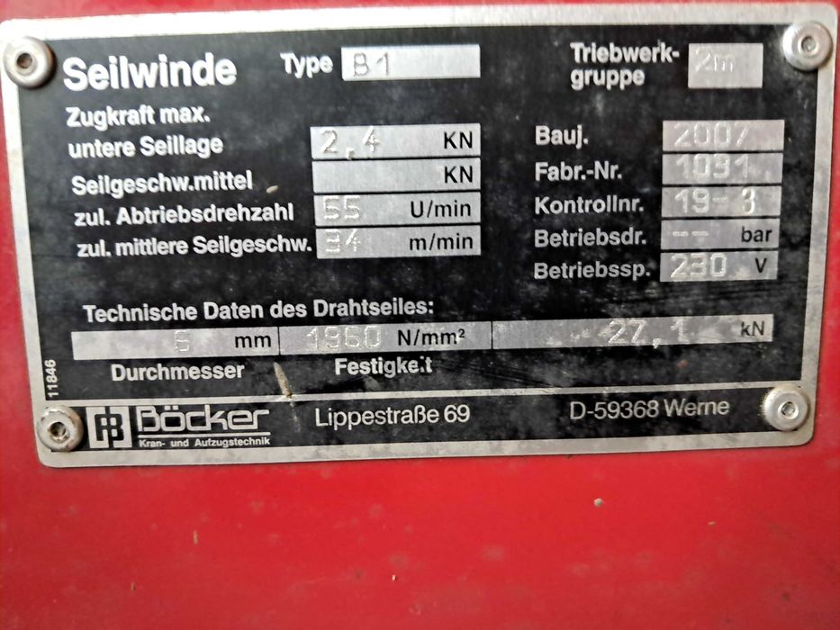 Winda Wyciąg towarowy Bocker