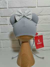 BEXA czapka wiązana "Baby Mouse" szara roz.41-44cm 6-9 m-cy