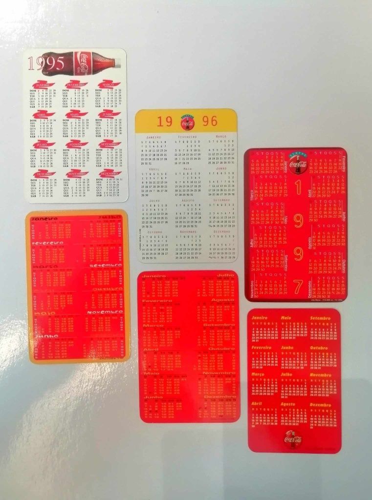 Conjunto o de 6 calendários da Coca-Cola em Portugal, de 1995 a 2000