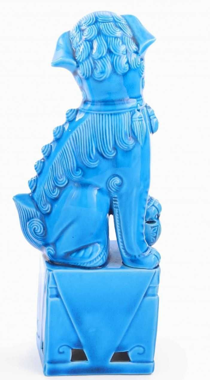 Par de cães de Foo em porcelana da China cor Azul Turquesa