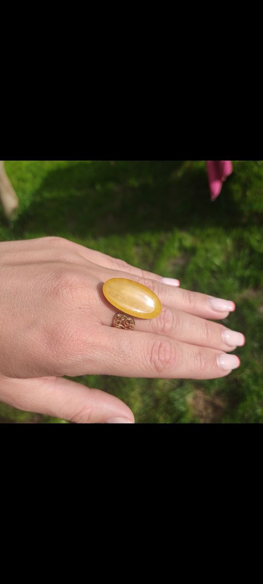 Srebrny 925 pozłacany pierścionek z naturalnym bursztynem bałtyckim,re