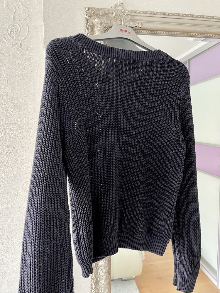 Granatowy sweter H&M Basic S bawełna