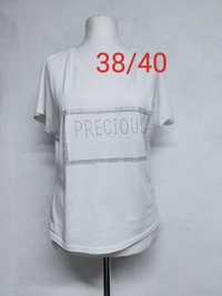 Biały t-shirt z nadrukiem cyrkonie krótki rękaw rozmiar 38 40 Mohito