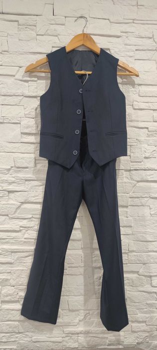 Komplet kamizelka i spodnie eleganckie, kolor granatowy, wzrost 128 cm