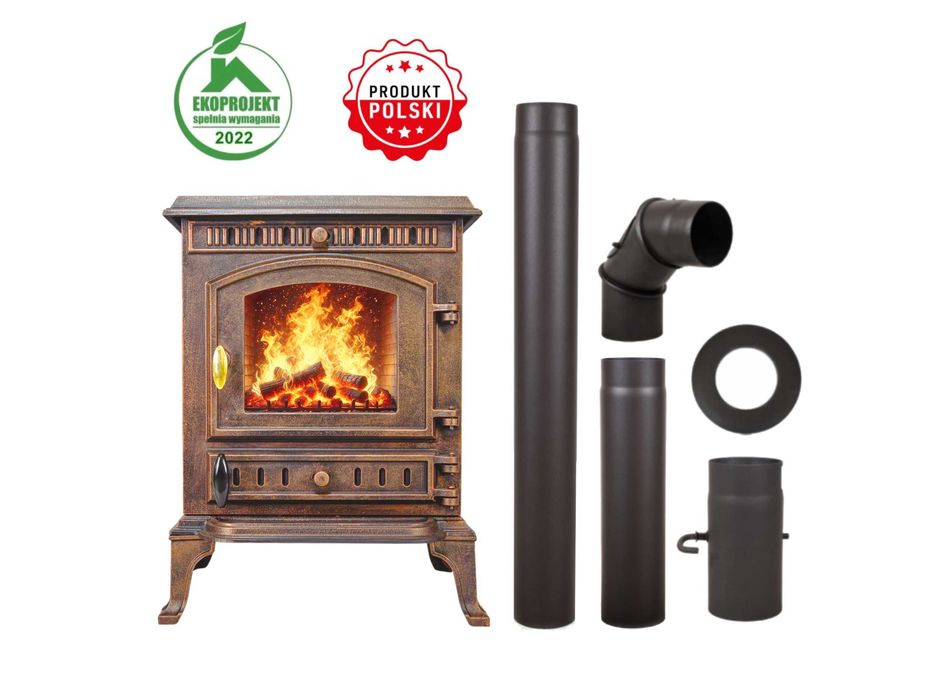 Piec piecyk Kominek wolnostojący żeliwny ATENA 9kW Ø130 ECO do salonu