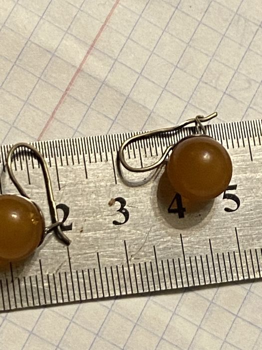 Серебряные серьги с янтарем СССР.