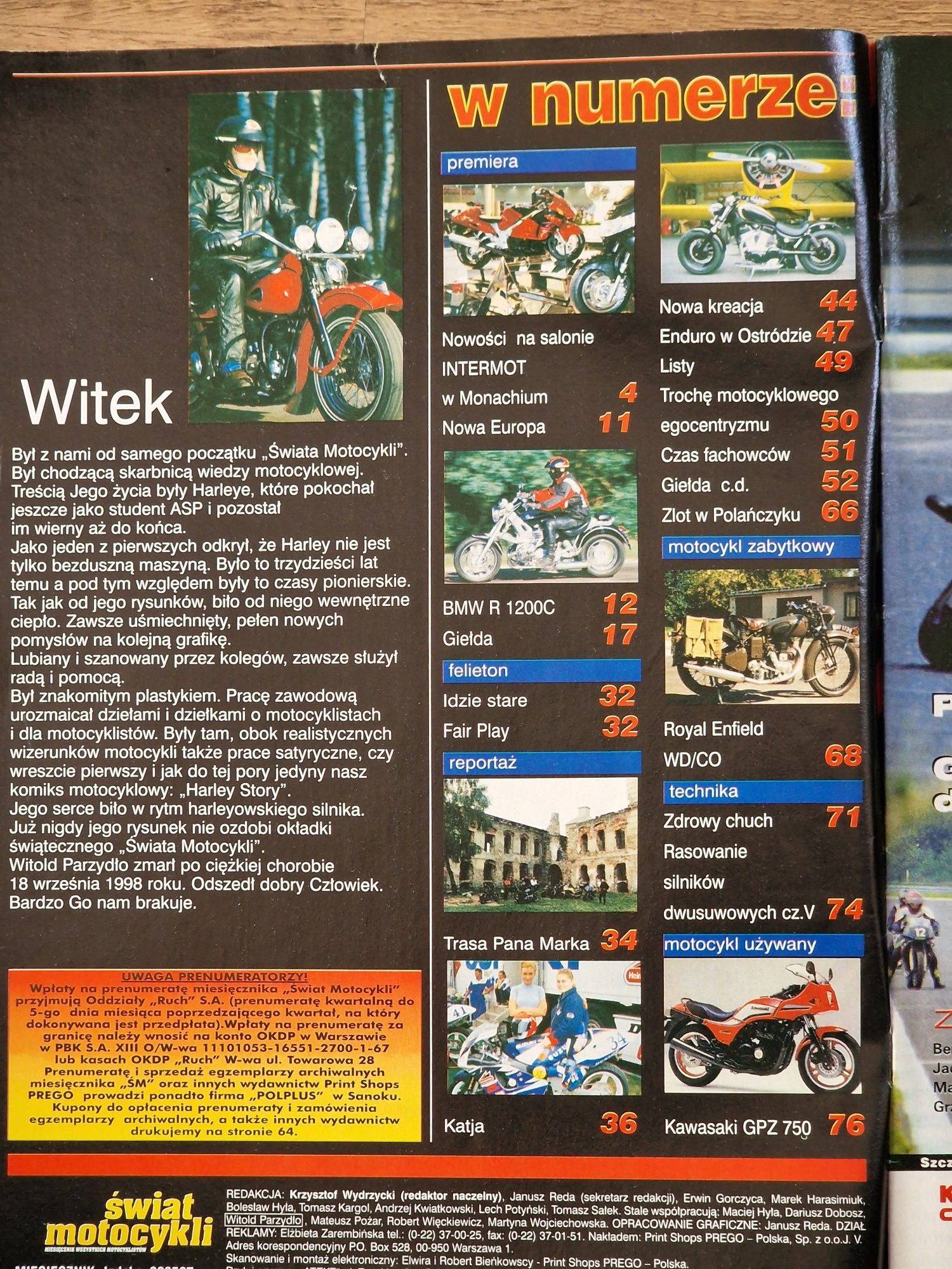 Świat Motocykli nr 11 listopad 1998 Royal Enfield WD/CO 1944 + plakat