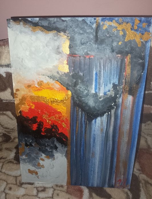 Картина акрилом горящий хмарочос