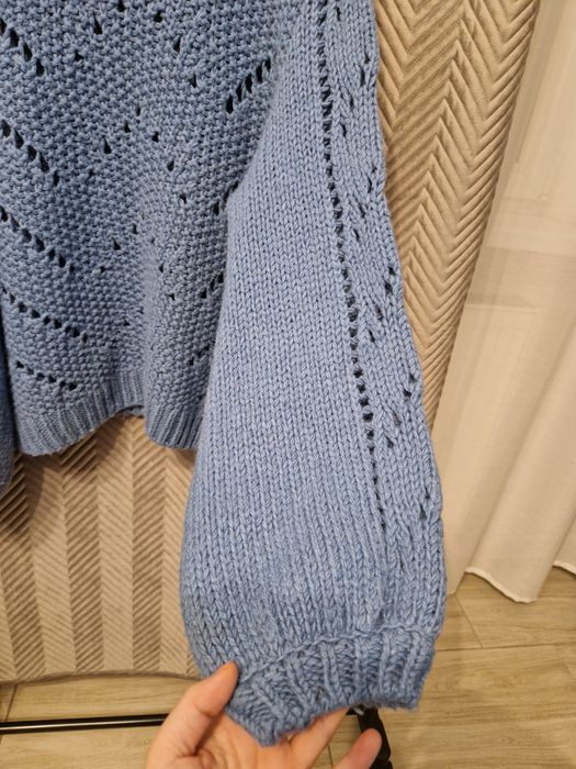 Sweter damski H&M L / 40 niebieski ażurowy splot 25% wełna, 10% alpaka