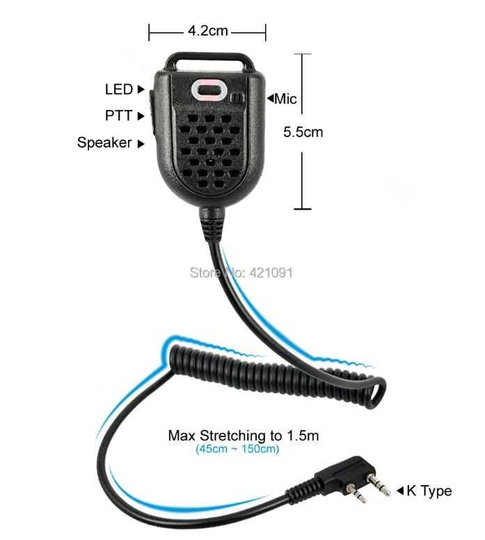 Mini mikrofonogłośnik PTT LED gruszka Baofeng Quansheng typ K