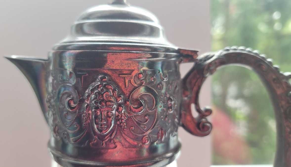 Zdobiona karafka kryształ i srebrna rączka antyk przedwojenna
