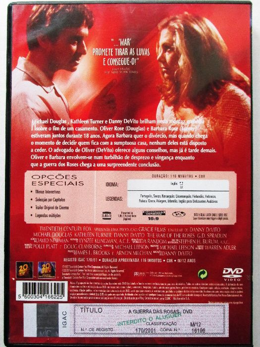 DVD - A Guerra das Rosas, com Kathleen Turner, Michael Douglas, Vito