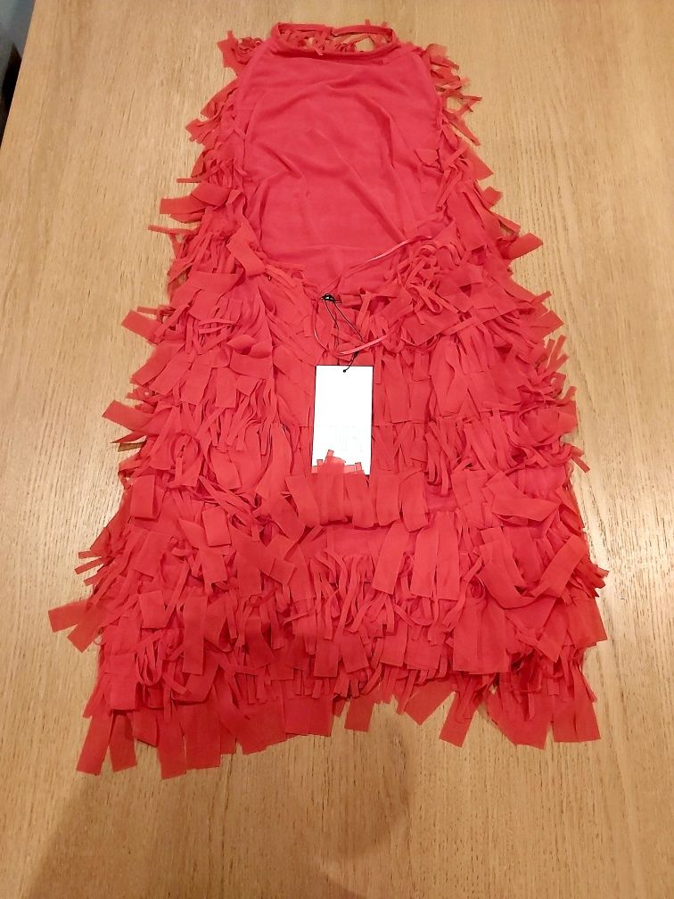 Vestido de Tule Laranja Zara (com franjas) - tamanho S, com etiqueta.