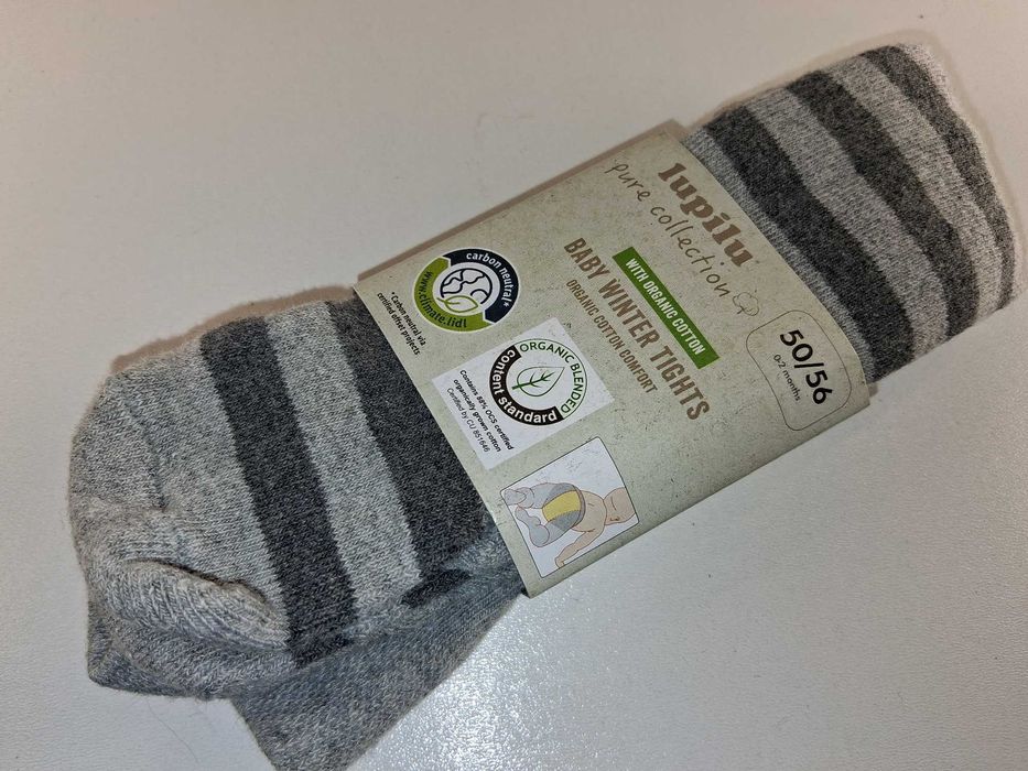 A295 Rajstopy Dziecięce Lupilu Szare Paski Z Organicznej Bawełny 50/56